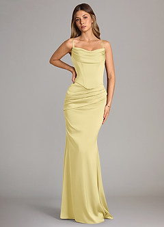 Azazie Sorrel Brautjungfernkleider Wandelbar Meerjungfrau-Linie Schulterfrei Stretch-Satin Kleid Zitronensorbet image6
