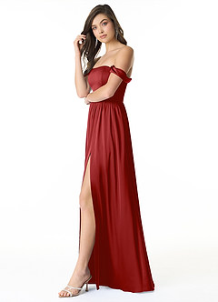 Azazie Morana Bridesmaid Dresses Pomegranate A-Line Off the Shoulder Stretch Satin Convertible Dress image4