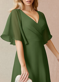 Azazie Cierra Bridesmaid Dresses Olive A-Line V-Neck Chiffon Dress image7