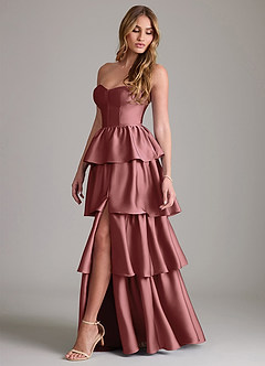 Azazie Faye Bridesmaid Dresses Amethyst A-Line Ruched Stretch Satin Dress image3