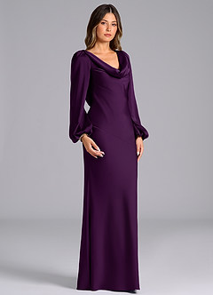 Azazie Rylina Brautjungfernkleider Meerjungfrau-Linie Langarm Stretch-Satin Kleid Traube image3