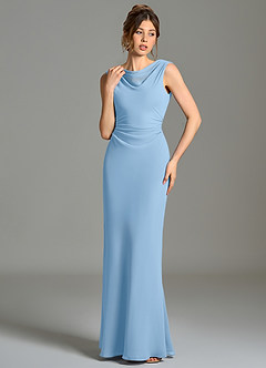 Azazie Kieryn Bridesmaid Dresses Powder Blue Mermaid Pleated Chiffon Dress image4