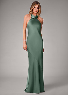 Azazie Velli Bridesmaid Dresses Eucalyptus Mermaid Stretch Satin Dress image4