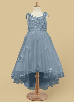 Azazie Ceres Flower Girl Dresses Dusty Blue Ball-Gown Lace Tulle Dress image6