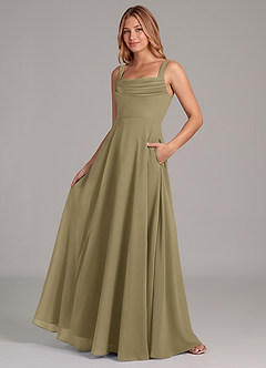 Azazie Shaude Bridesmaid Dresses Moss Green A-Line Pleated Chiffon Dress image4