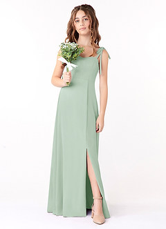 Azazie Rosey Junior Agave A-Line Sweetheart Neckline Chiffon Dress image4