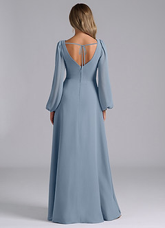 Azazie Liah Bridesmaid Dresses Dusty Blue A-Line Long Sleeve Chiffon Dress image2