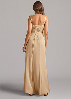 Azazie Amaris Bridesmaid Dresses Champagne A-Line Corset Stretch Satin Dress image3