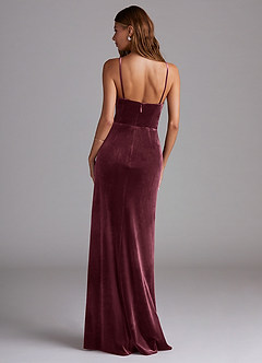 Azazie Maci Bridesmaid Dresses Raspberry Sheath Pleated Velvet Dress image2