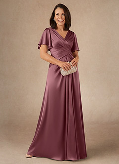 Azazie Emmeline Mother of the Bride Dresses Desert Rose A-Line Pleated Stretch Satin Dress image1