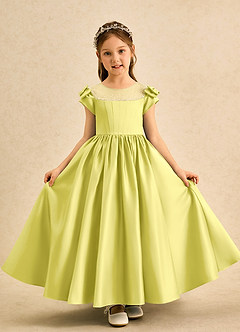 Azazie Toffee Abiti da Ragazza di Fiori Abito Stile Principessa in Raso Opaco Fiocco Canarino image2