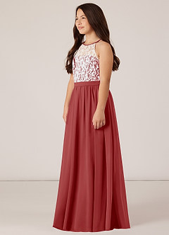 Azazie Fahari Junior Rust A-Line Lace Chiffon Dress image3