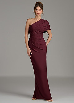 Azazie Essence Robes de demoiselle d'honneur Robe Fourreau en Jersey extensible de qualité supérieure Une épaule Cabernet image4