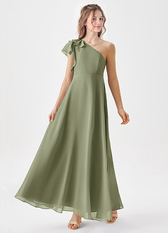 Azazie Arabella Junior Agave A-Line Ruched Chiffon Dress image4