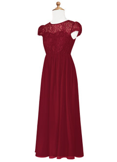 Azazie Delevingne Junior Burgundy A-Line Lace Chiffon Dress image8