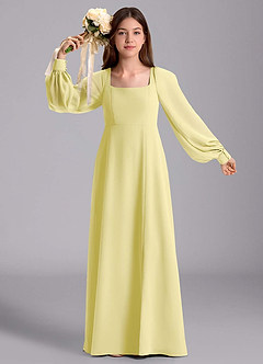 Azazie Bondi Junior Vestido de Sorbete De Limón de Gasa de Corte en A con Blusón image5