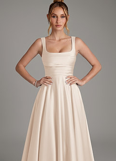 Azazie Azaria Bridesmaid Dresses White Alabaster A-Line Corset Stretch Satin Dress image6