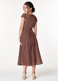 Azazie Payton Junior Espresso A-Line Bow Chiffon Dress image2