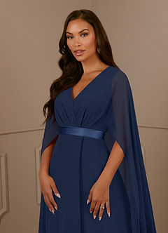 Azazie Isa Mother of the Bride Dresses Dark Navy A-Line V-Neck Pleated Chiffon Dress image5