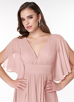 Azazie Temeka Robes de demoiselle d'honneur Robe Trapèze en Mousseline de soie Rayé Rose Poudré image10