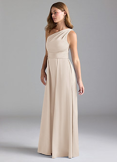 Azazie Dallas Bridesmaid Dresses White Alabaster A-Line One Shoulder Stretch Satin Dress image5