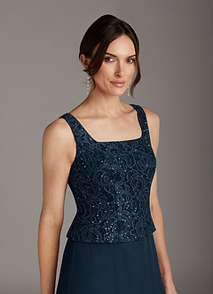 Azazie Cornelia Mother of the Bride Dresses Dark Navy Sheath Square Neckline Sequins Chiffon Dress image9