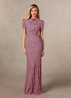 Azazie Carleannia Mother of the Bride Dresses Vintage Mauve Mermaid Lace Chiffon Dress image1