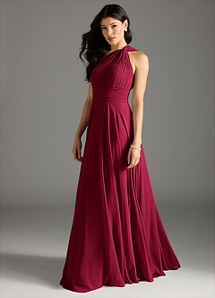 Azazie Charlize Robes de demoiselle d'honneur Robe Trapèze en Mousseline de soie Asymétrique Bourgogne image4