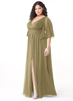 Azazie Temeka Bridesmaid Dresses Moss Green A-Line Ruched Chiffon Dress image9