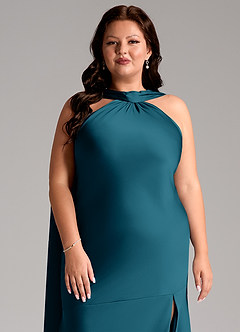 Azazie Kinsley Vestidos de damas de honor Vestido de Azul Tinta de Satén Elástico de Corte Sirena con Corte Lateral image13