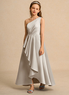 Azazie Taffy Junior Formal vestidos de niña de las flores Vestido de Escarcha de Satin Mate de Corte En A con Encaje image1