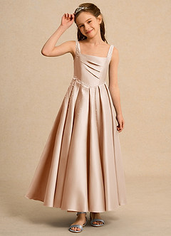 Azazie Mochi Girl vestidos de niña de las flores Vestido de Rosa Inglesa de Satin Mate de Princesa con Plisado image6