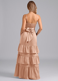 Azazie Nathalia Bridesmaid Dresses Rose Gold A-Line Pleated Stretch Satin Dress image6