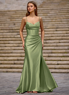 Glow Pistacho Vestido de fiesta de satén tipo seda image4