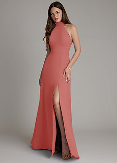 Azazie Myra Brautjungfernkleider Eine Linie Hoher Kragen Chiffon Kleid Antike Rose image1