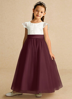 Azazie Pookie Flower Girl Dresses Cabernet A-Line Lace Tulle Dress image1