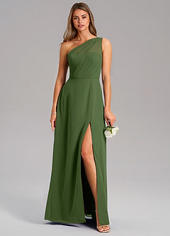 Azazie Phaedra Bridesmaid Dresses Olive A-Line One Shoulder Chiffon Dress image1