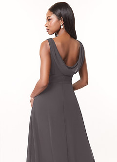 Azazie Karina Bridesmaid Dresses Steel Grey A-Line Pleated Chiffon Dress image4