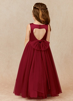 Azazie Muni Flower Girl Dresses Burgundy A-Line Bow Tulle Dress image1