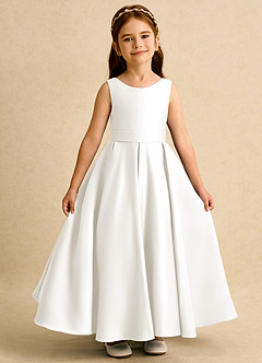 Azazie Mapel vestidos de niña de las flores Vestido de Marfil de Satin Mate de Princesa con Plisado image6