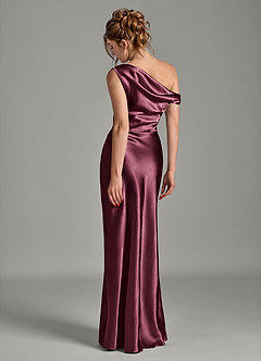 Azazie Emerson Bridesmaid Dresses Cabernet Mermaid Off the Shoulder Metallic Satin Dress image2