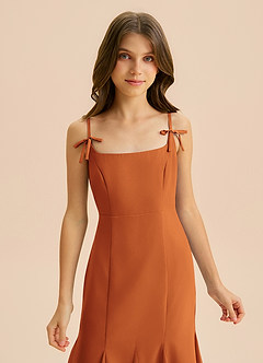 Azazie Evey Junior Abito Sirena in Chiffon Plissettato Cannella image6