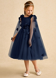 Azazie Staria Blumenmädchenkleider Ballkleid Gestreift Tüll Kleid Dunkelmarine image5