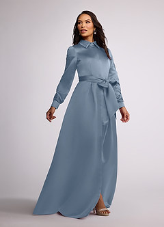 Azazie Ruth Mother of the Bride Dresses Dusty Blue A-Line Lace Matte Satin Dress image2
