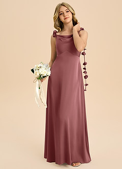 Azazie Gumdrop Junior Amethyst Empire Pleated Stretch Satin Dress image2