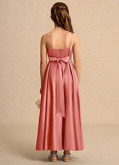 Azazie Pebbles Girls Formal Flower Girl Dresses Salmon Pink A-Line Pleated Matte Satin Dress image2