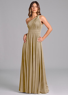 Azazie Charlize Bridesmaid Dresses Golden Tan A-Line One Shoulder Velvet Dress image5