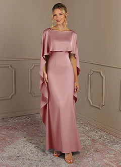 Azazie Eli Mother of the Bride Dresses Dusty Rose Sheath Boatneck Stretch Satin Dress image1