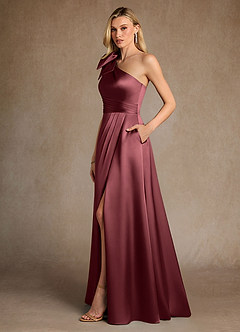 Azazie Easton Mère de la mariée Robes Robe Trapèze en Satin extensible Une épaule Merlot image2