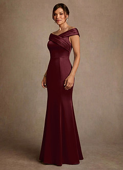 Azazie Aberdeen Mother of the Bride Dresses Cabernet Sheath Pleated Stretch Satin Dress image3